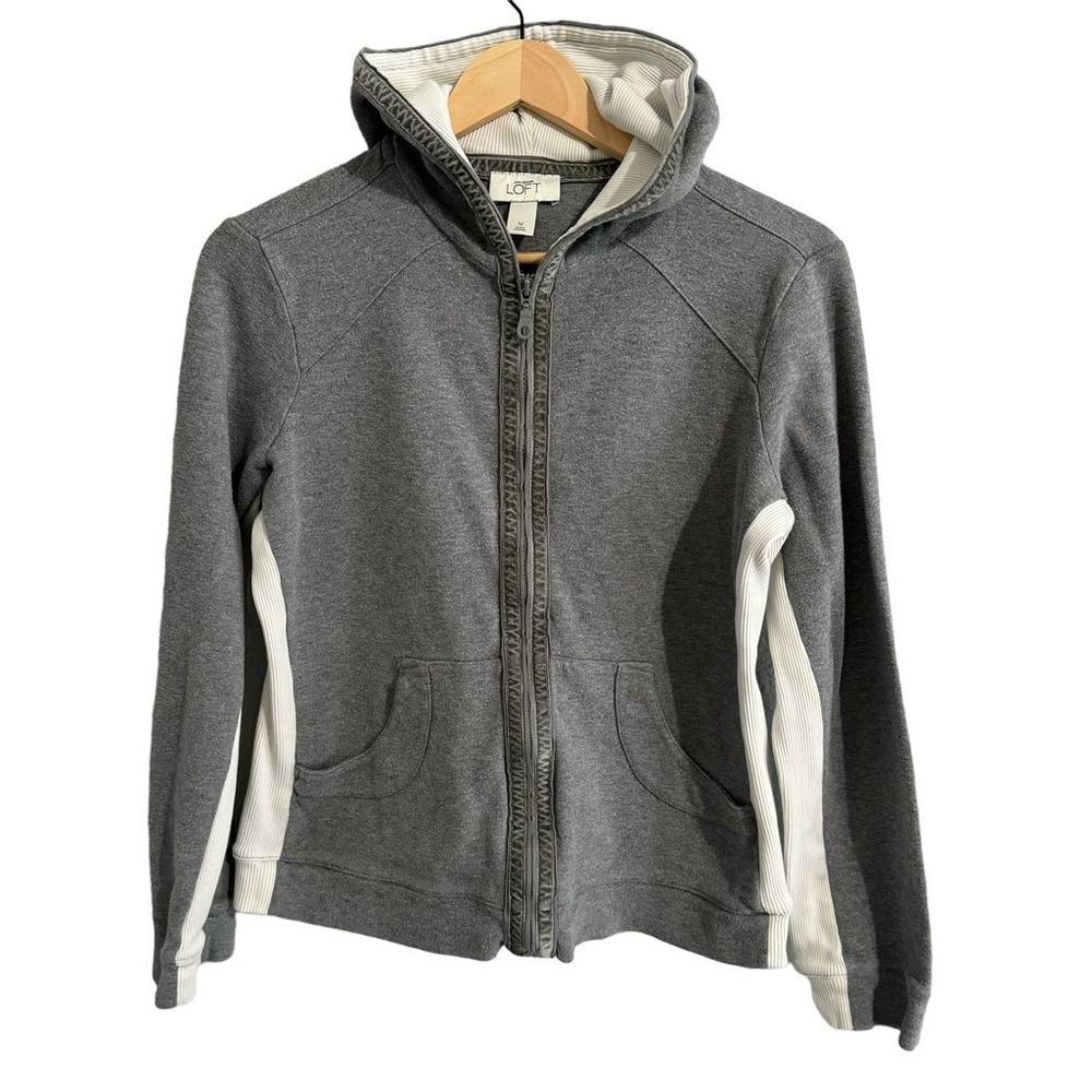 Vintage Ann Taylor LOFT Gray‎ Zip Up Hoodie Velvet Trim Loungewear M
